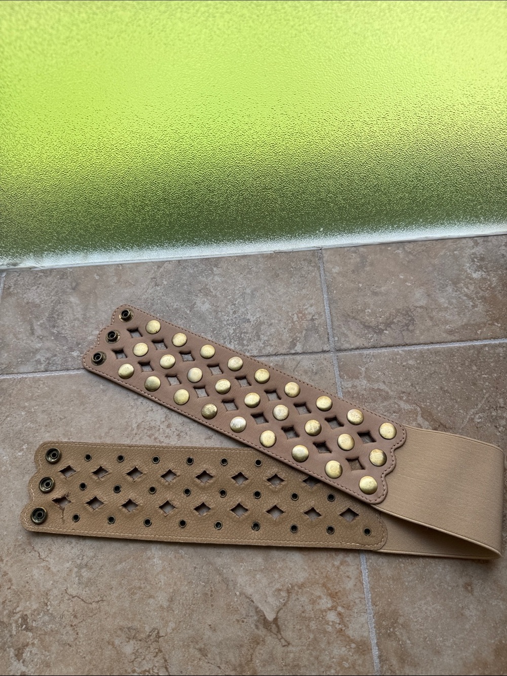 Anthropologie Lonestar Belt Motif 56 Studded Leather Diamond Cutout Stretch Back - Picture 3 of 12